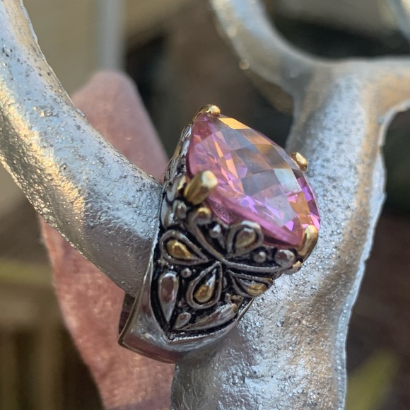 SOLD SOLD❤️ Pink Checkerboard SS ring. Sz 6. Pink CZ - Picture 4 of 11